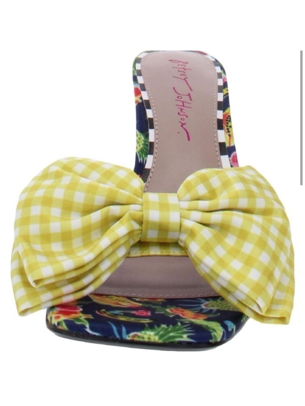 Gingham Bow Open-Toe Mule in Yellow - Picture 2 of 3